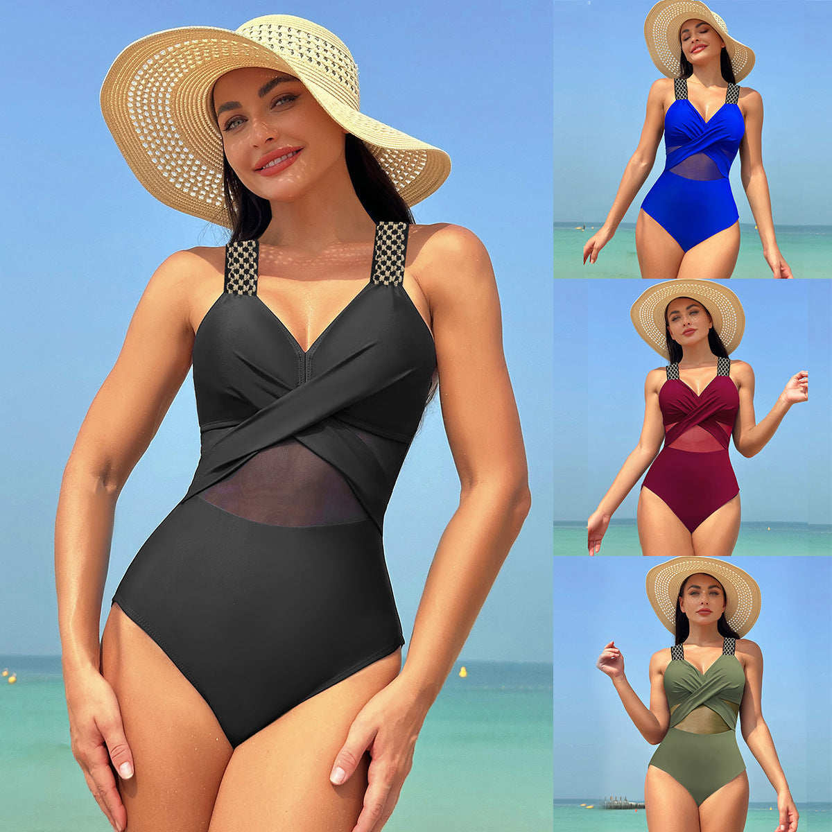 Damen Einteiliger Badeanzug mit stylishen Mesh-Elementen R&B