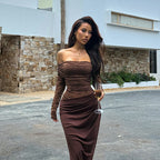 Damen Elegantes Off-Shoulder Kleid mit Spitzenoberteil R&B