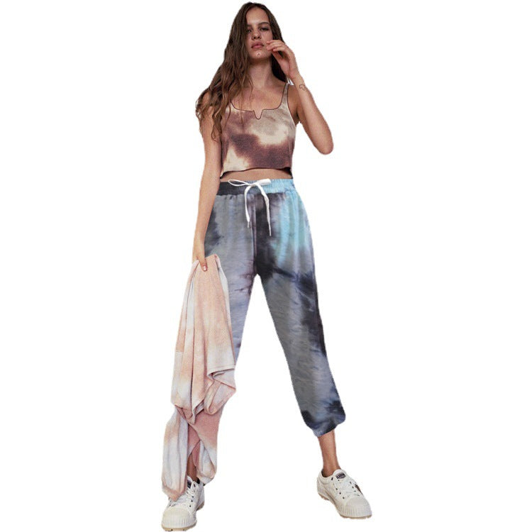 Damen lässige Tie-Dye Jogginghose mit elastischem Bund und seitlichen Taschen R&B
