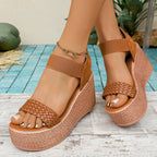 Damen Wedge-Sandalen mit geflochtenem Riemen und elastischem Knöchelriemen