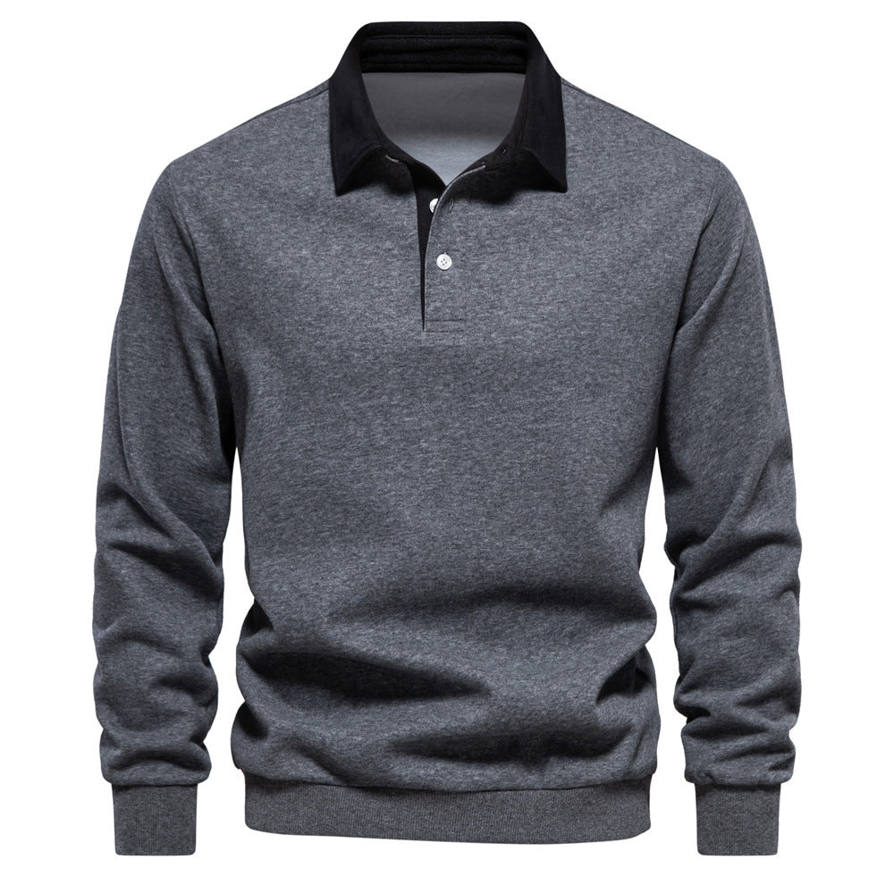 Herren nan elegantes Langarm-Poloshirt mit Kontrastkragen R&B