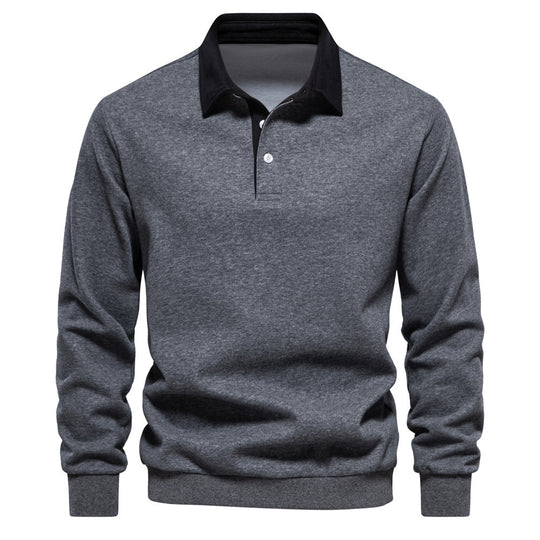 Herren nan elegantes Langarm-Poloshirt mit Kontrastkragen R&B