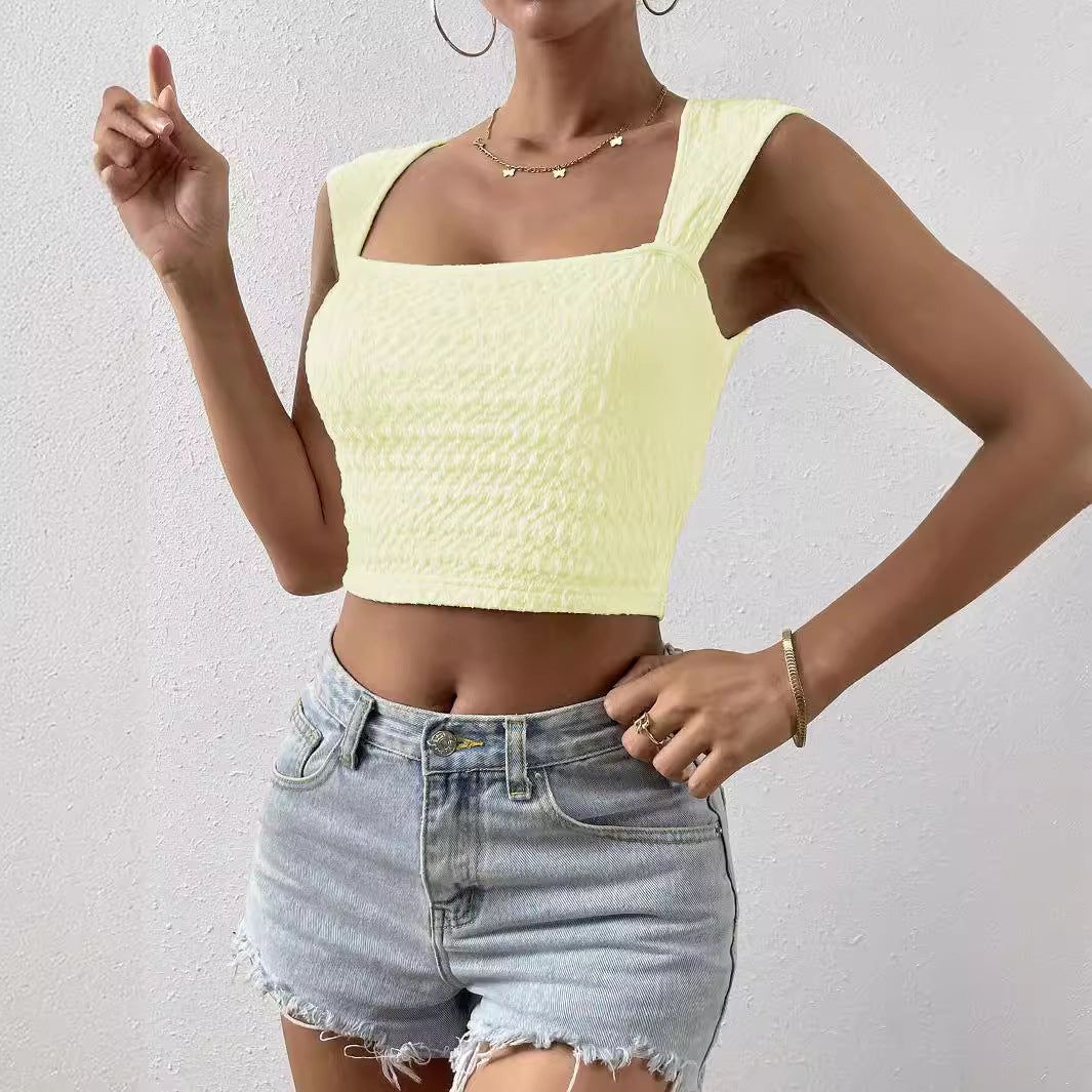 Damen modisches Crop-Top mit quadratischem Ausschnitt und strukturiertem Obermaterial R&B