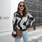 Damen lässiger Strickpullover mit modernem Muster R&B