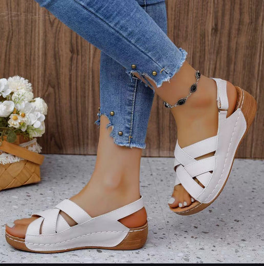 Damen Komfortable Wedge-Pantoletten mit verstellbaren Riemen R&B