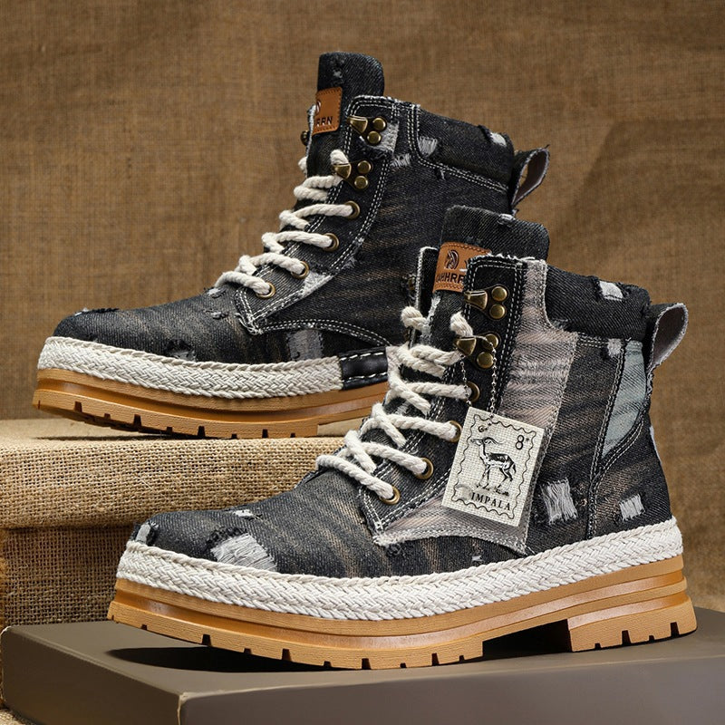 Damen Sportliche High-Top Boots mit strapazierfähigem Denim-Obermaterial R&B