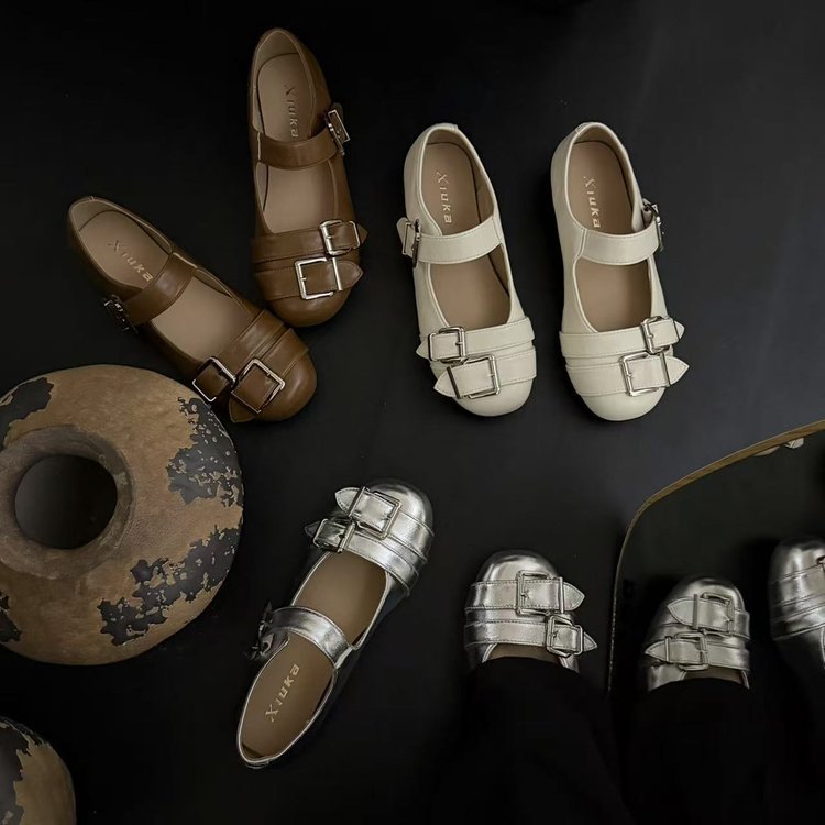 Damen Ballerinas mit modischen Schnallen und bequemer Innensohle R&B