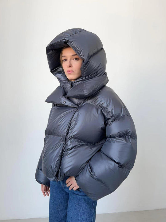 Damen oversized Daunenjacke mit hohem Kragen und voluminösen Ärmeln R&B