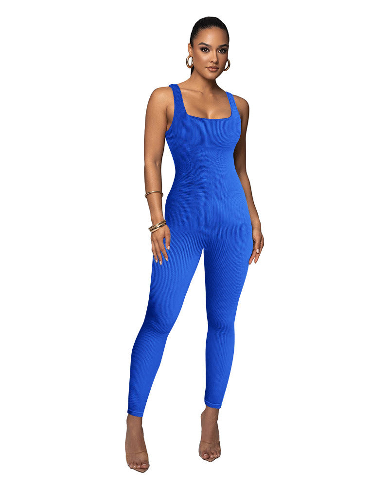 Damen Figurbetonter Strick-Jumpsuit mit Quadrat-Ausschnitt R&B