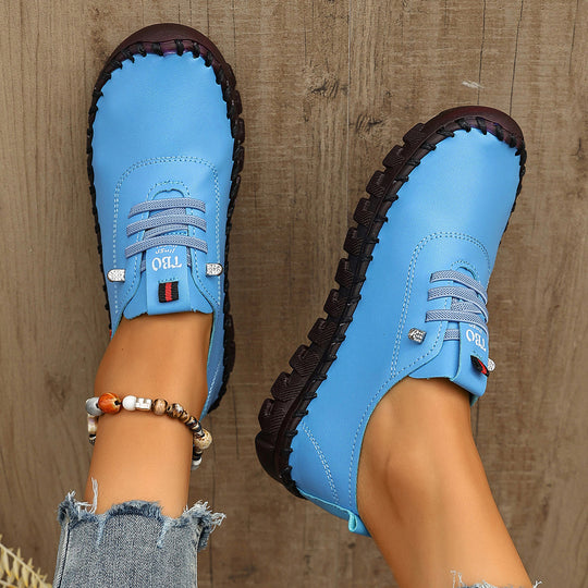 Damen Freizeit-Leder-Sneaker mit elastischen Schnürsenkeln und rutschfester Sohle R&B