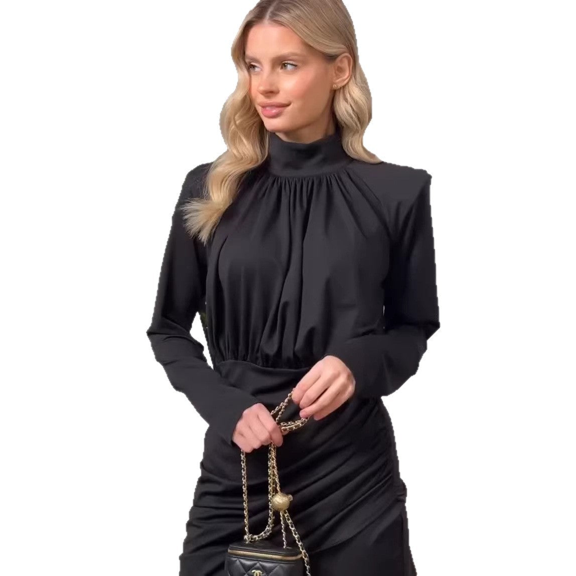 Damen Elegantes Wickelkleid mit langen Ärmeln und Raffung R&B