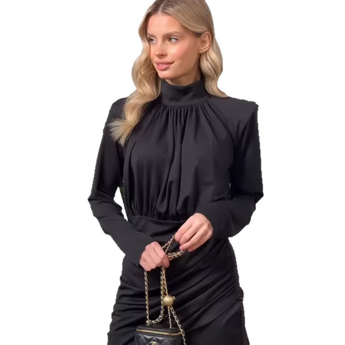 Damen Elegantes Wickelkleid mit langen Ärmeln und Raffung R&B