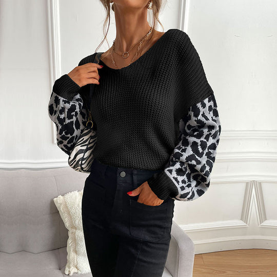 Damen casual Pullover mit modischem Leopardenmuster und lockerer Passform R&B