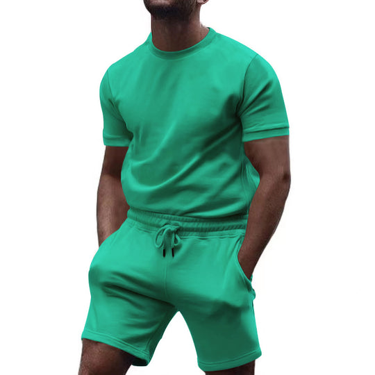 Herren nan minimalistisches Jersey-Ensemble mit bequemem Rundhalsshirt und elastischer Tunnelzug-Kurzhose R&B