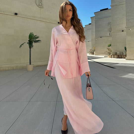 Damen elegantes Maxikleid aus satinierter Baumwolle R&B