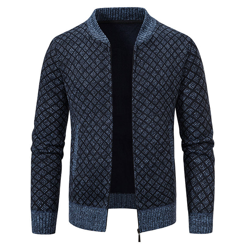 Herren Urbaner Strickjacke mit asymmetrischem Reißverschluss, hohem Kragen und modernen Details