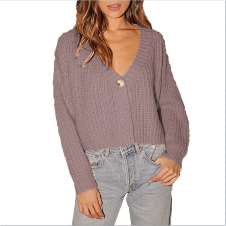Damen Grob gestrickte Cardigan mit tiefem V-Ausschnitt und lockerer Passform R&B