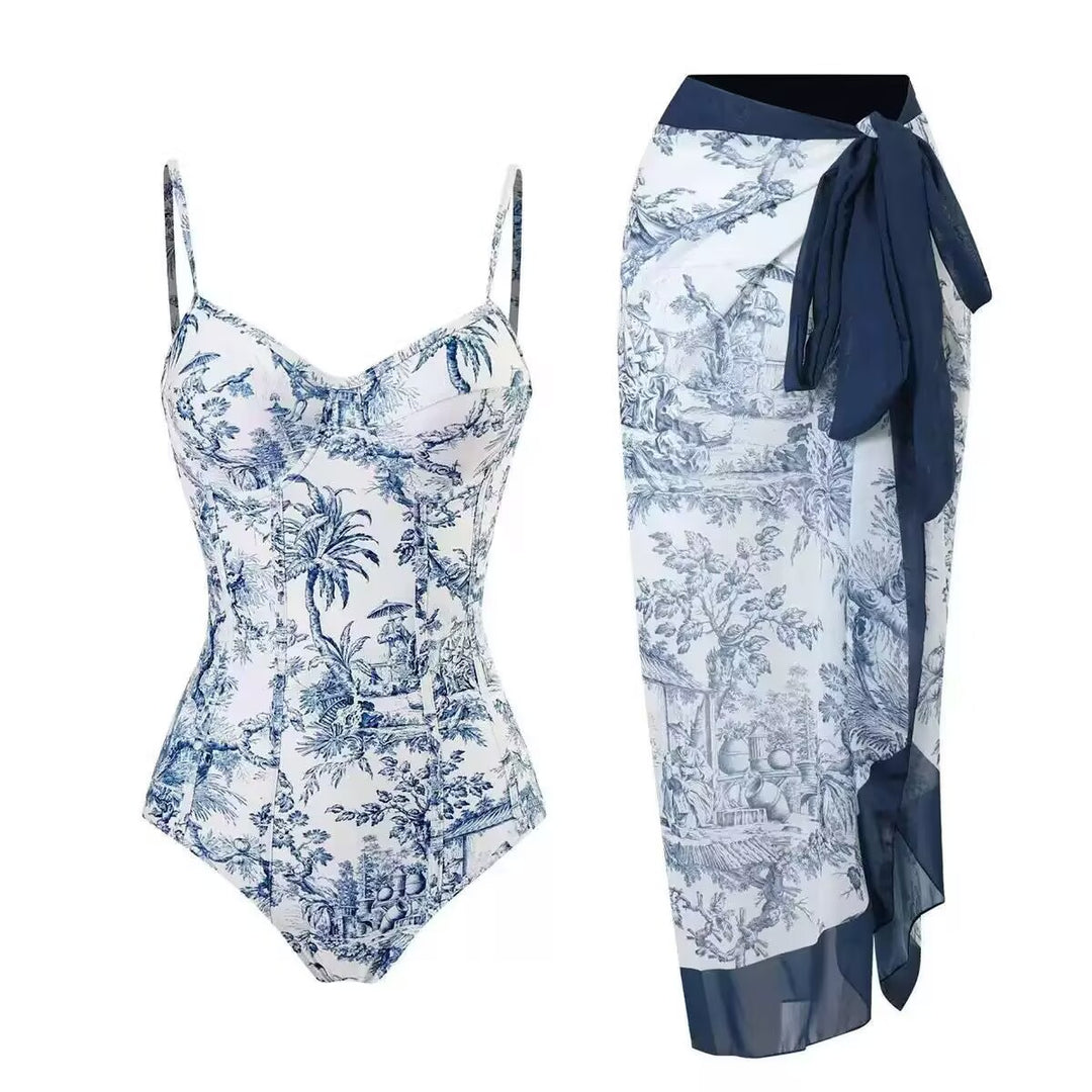 Damen Zweiteiliges Badeanzug-Set mit elegantem Wickelrock und floralem Druck R&B