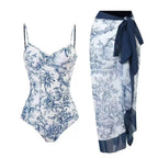 Damen Zweiteiliges Badeanzug-Set mit elegantem Wickelrock und floralem Druck R&B