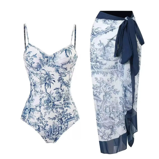 Damen Zweiteiliges Badeanzug-Set mit elegantem Wickelrock und floralem Druck R&B