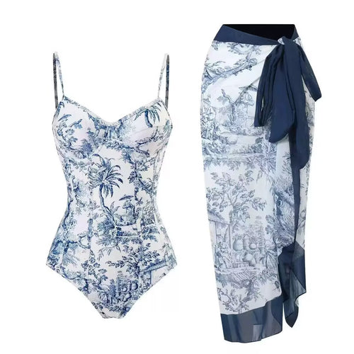 Damen Zweiteiliges Badeanzug-Set mit elegantem Wickelrock und floralem Druck R&B