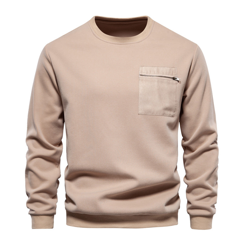 Herren nan Sweatshirt mit Rundhalsausschnitt, aufgesetzter Brusttasche mit horizontalem Reißverschluss und geripptem Saum R&B