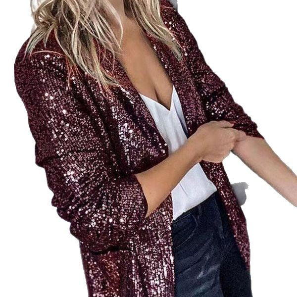 Damen Glitzernde Asymmetrische Blazerjacke mit modernem Schnitt EB