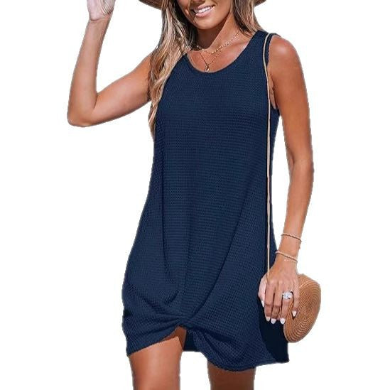 Damen lässiges Sommerkleid aus strukturierter Baumwolle mit verspieltem Knoten R&B