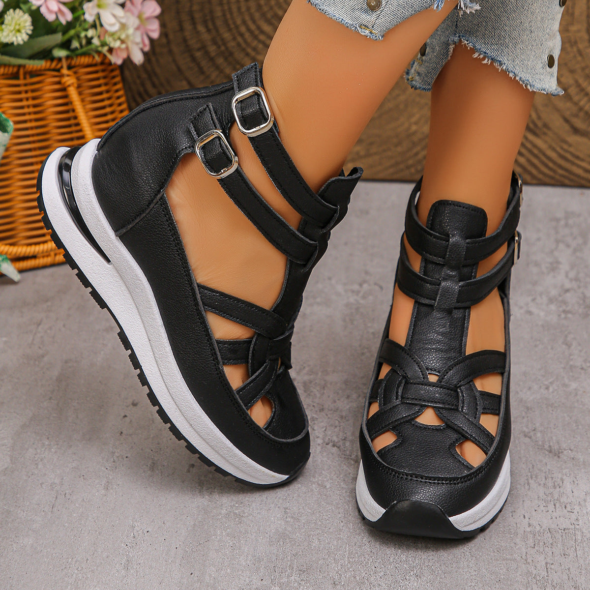 Damen sportive Sneaker-Sandalen mit atmungsaktiven Riemen und rutschfester Sohle R&B