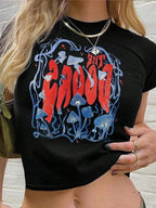 Damen lässiges Crop-T-Shirt mit kreativem Grafikdesign R&B