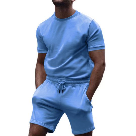Herren nan minimalistisches Jersey-Ensemble mit bequemem Rundhalsshirt und elastischer Tunnelzug-Kurzhose R&B