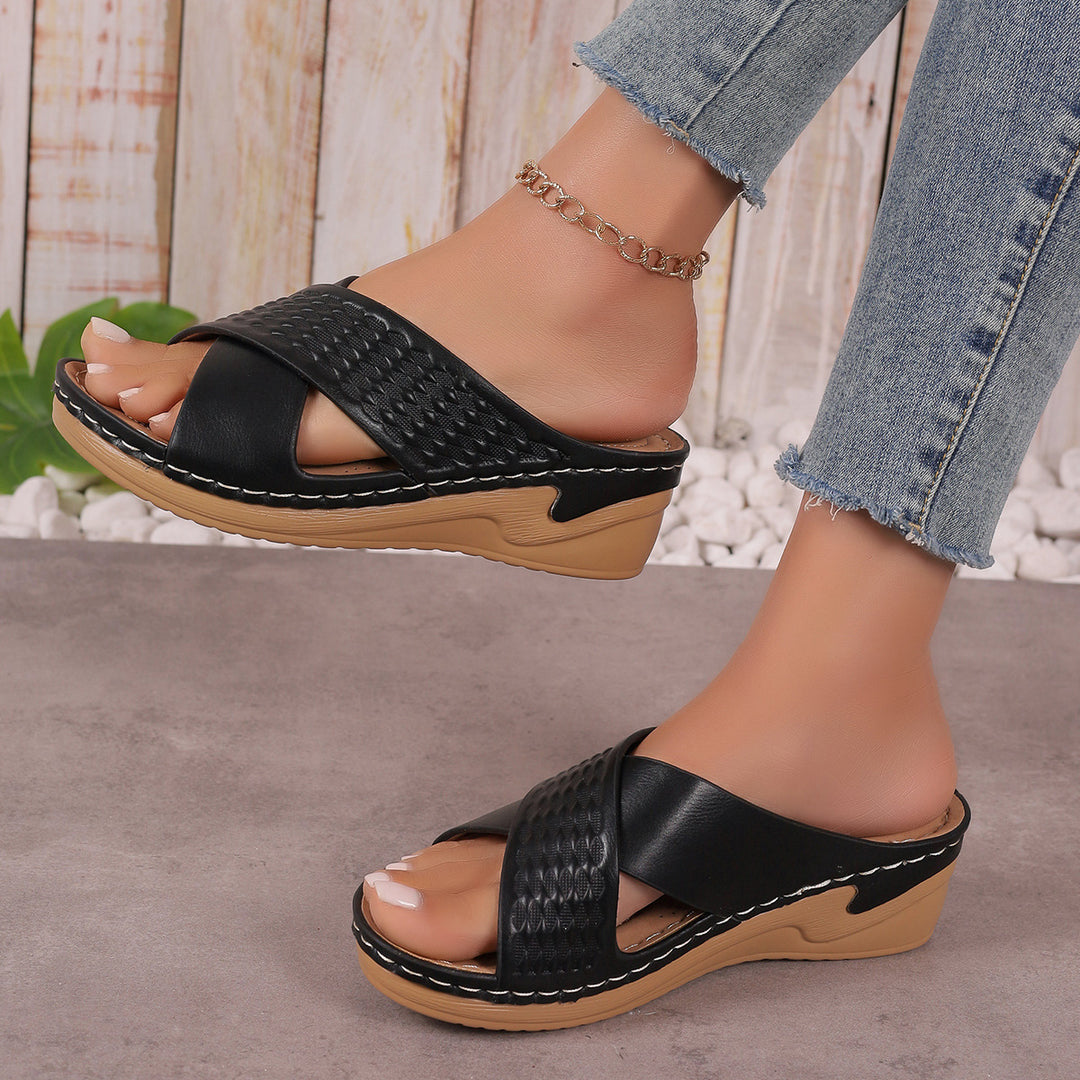 Damen elegante Wedge-Pantoletten mit geflochtenem Design R&B