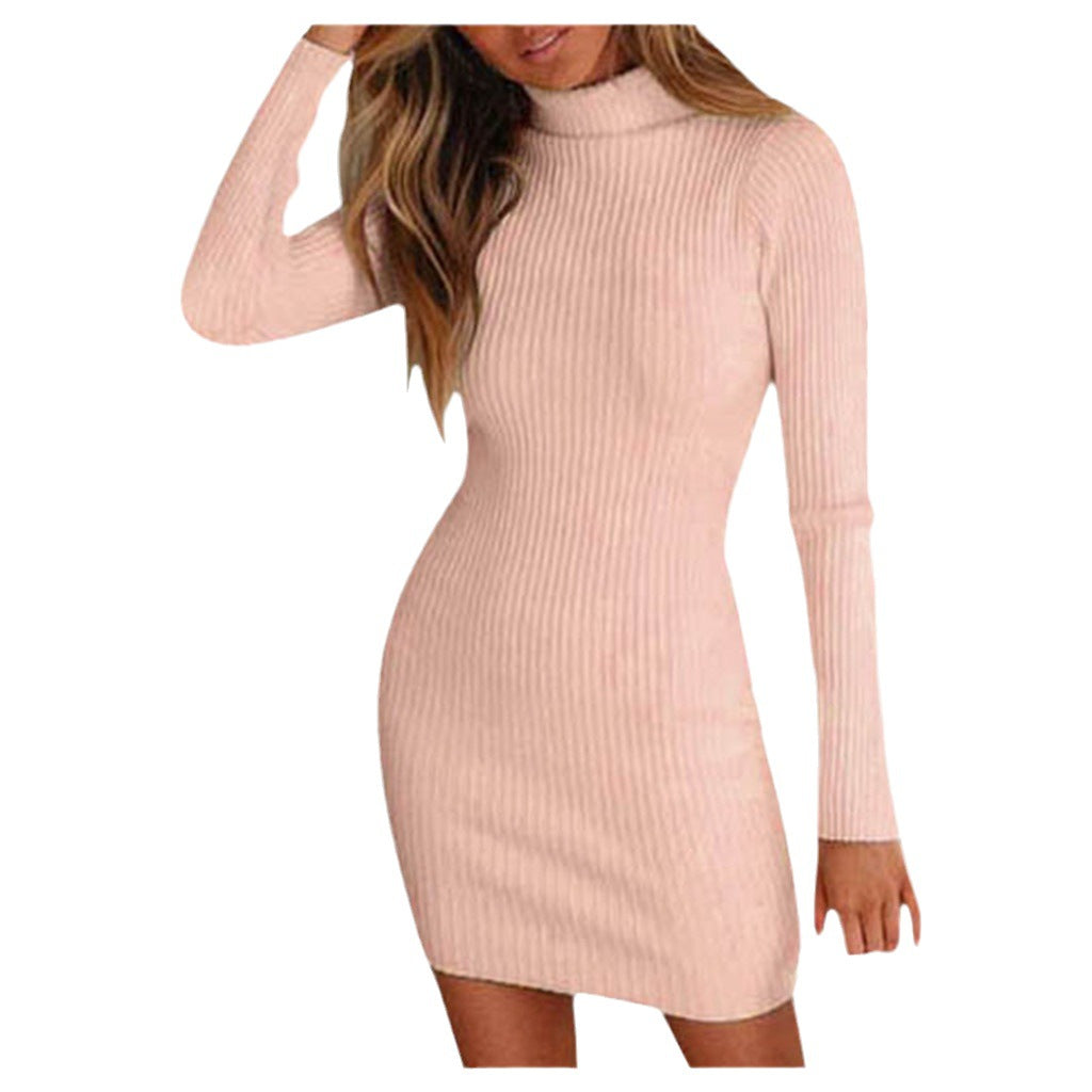 Damen figurbetontes Rippkleid mit hohem Kragen und Seitenschlitz R&B