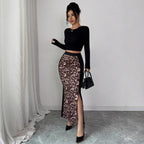 Damen nan taillierter Bleistiftmidirock mit Animal-Print-Mittelbahn und seitlichem Oberschenkel-Schlitz R&B