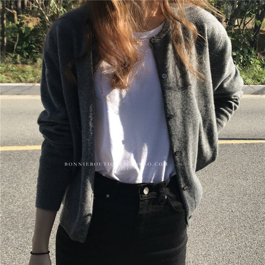 Damen kuschelige Strickjacke mit feiner Textur und Knöpfen R&B