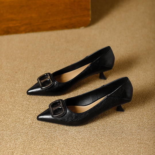 Damen elegante Blockabsatz-Pumps mit modischer Schnallenapplikation R&B