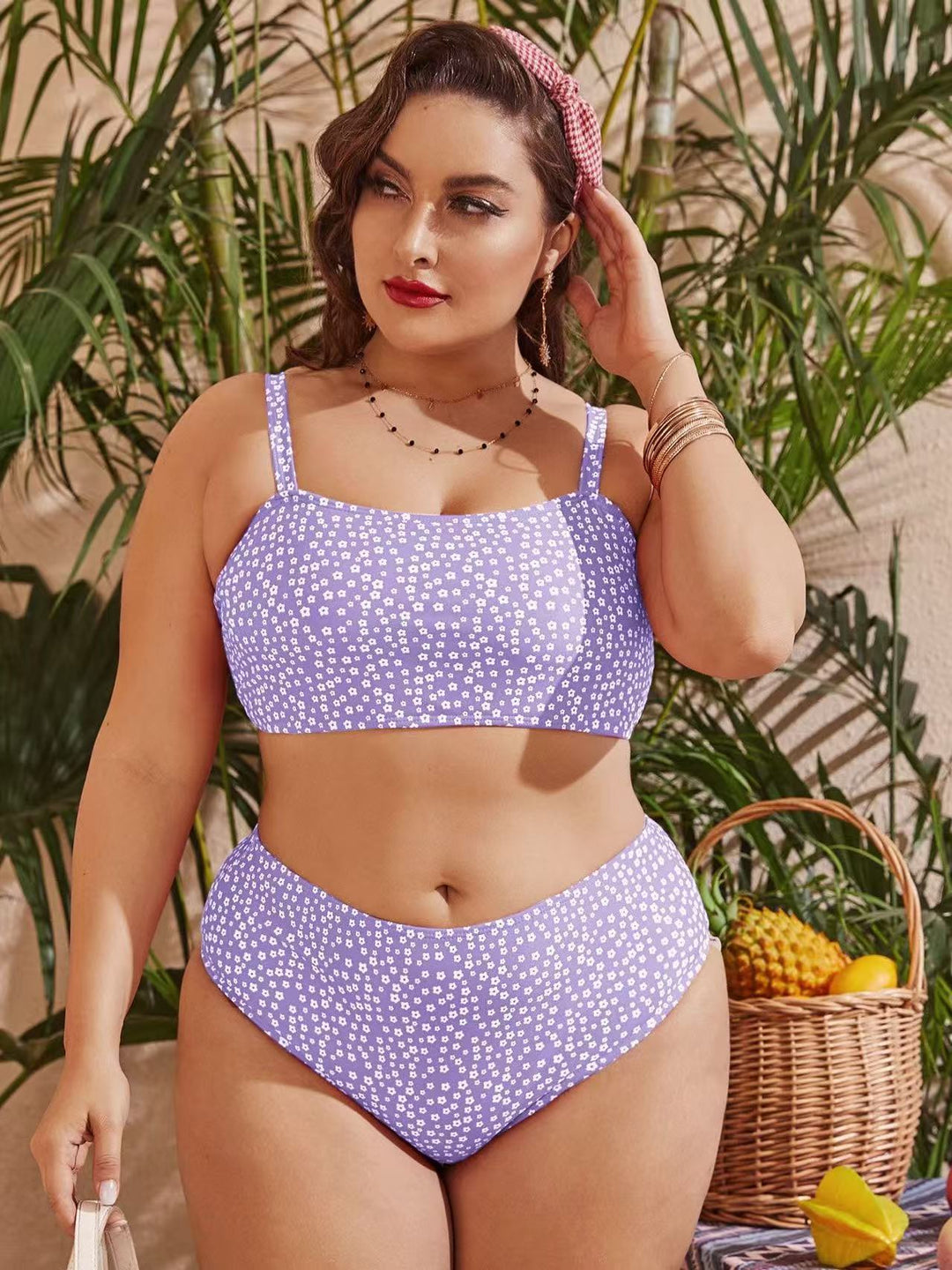Damen Hochgeschnittener Bikini mit verspieltem Punktedesign R&B