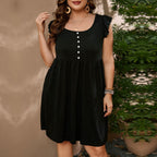 Damen Freizeit Kleid mit voluminösen Rüschenärmeln und Knopfdetails R&B
