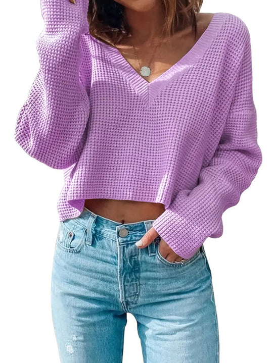 Damen lässiger Waffelstrick Pullover R&B