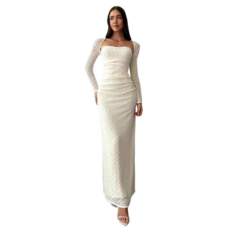 Damen Maxikleid mit transparenten Ärmeln R&B