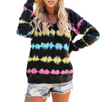 Damen lässiger V-Ausschnitt Pullover im modischen Tie-Dye-Design