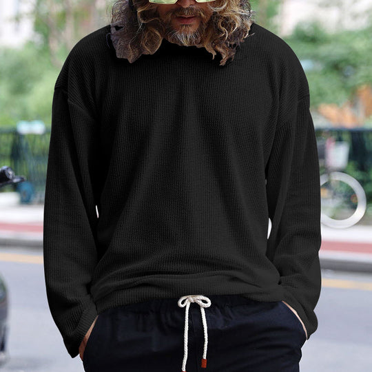 Herren lässiges langärmliges T-Shirt mit strukturierter Oberfläche und modernem Rundhalsausschnitt R&B