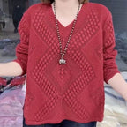Damen Pullover mit V-Ausschnitt und modernem Strukturmuster R&B