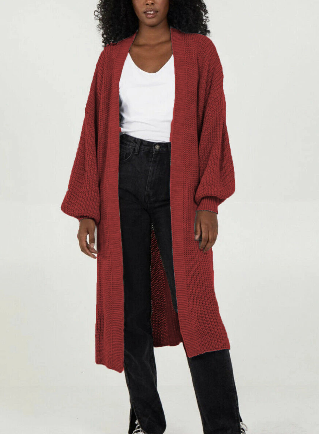 Damen Langer Strickcardigan mit luftigen Ärmeln und offenen Fronten R&B