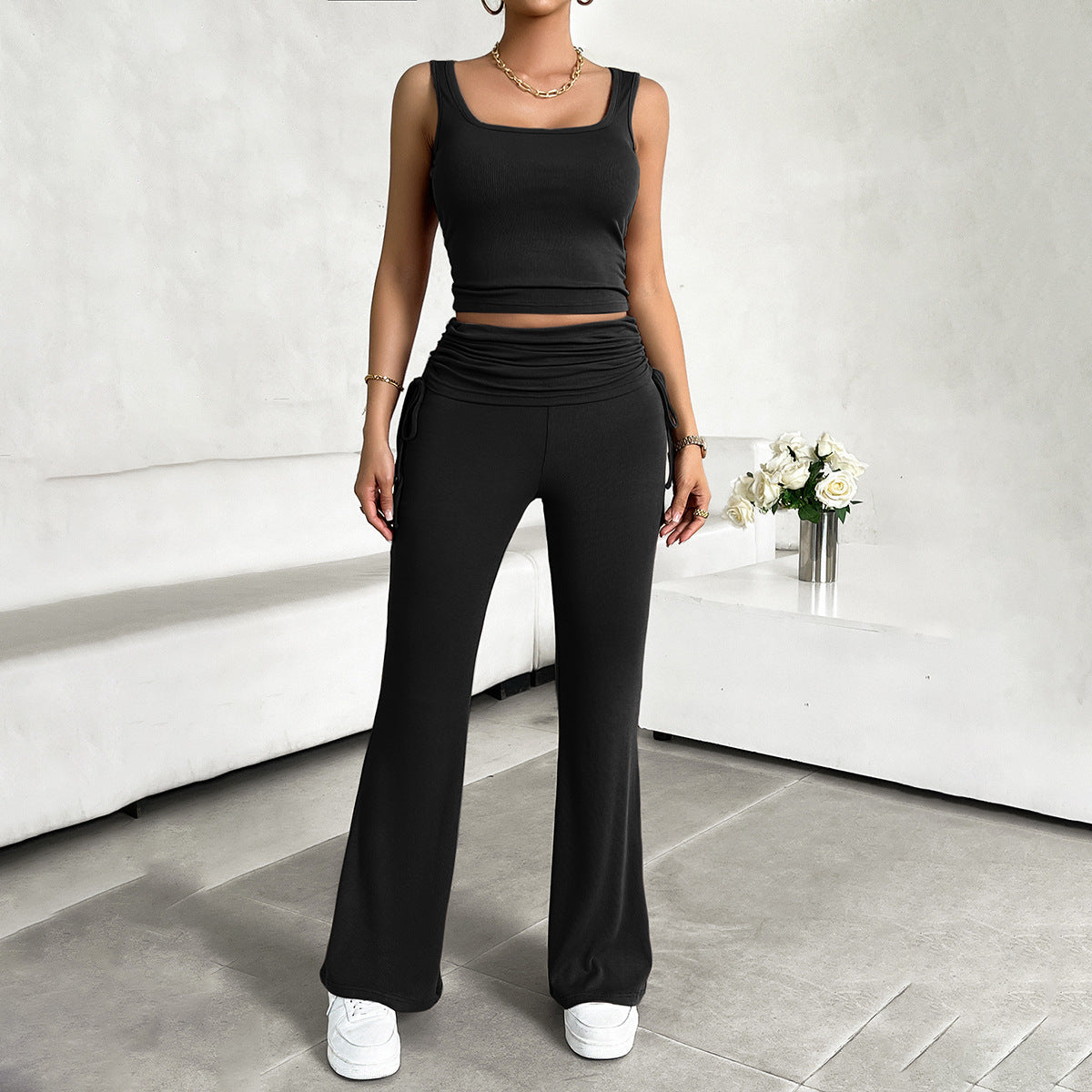 Damen funktionale Kombination aus ärmellosem Top und fließenden Hose R&B