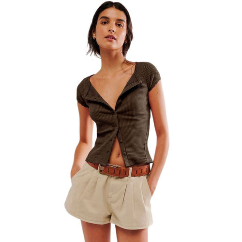 Damen kurzärmliges Rippenshirt R&B