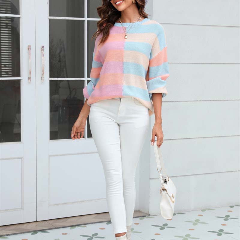 R&B | Strickbluse mit Pastellfarben Polyester Lässig und Farbenfroh
