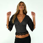 Damen Elegantes Blusenshirt mit Volantärmel und Spitzenabschluss R&B