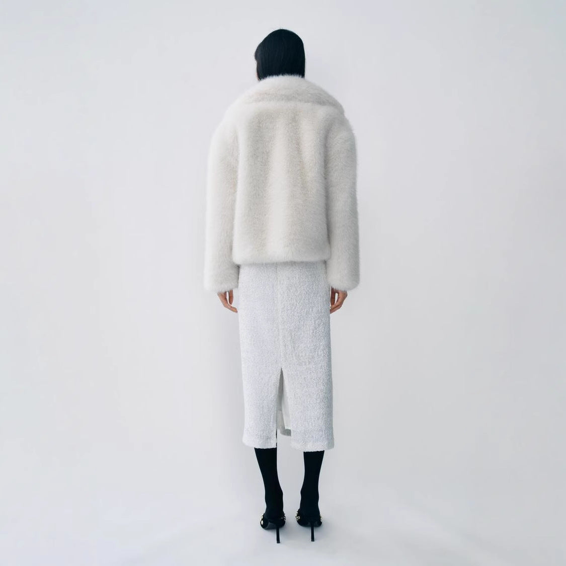 Damen Plüschige Kurzjacke mit breitem Kragen R&B