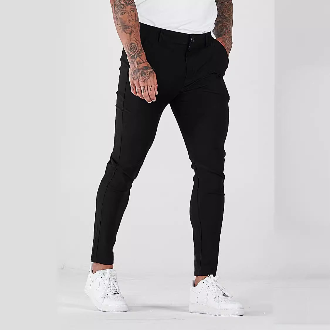 Herren eng anliegende Chinohose mit elastischem Bund und stylishem Design R&B